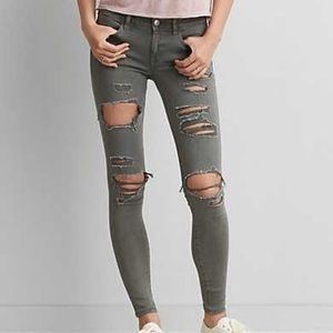 American Eagle olive green ripped jeggings